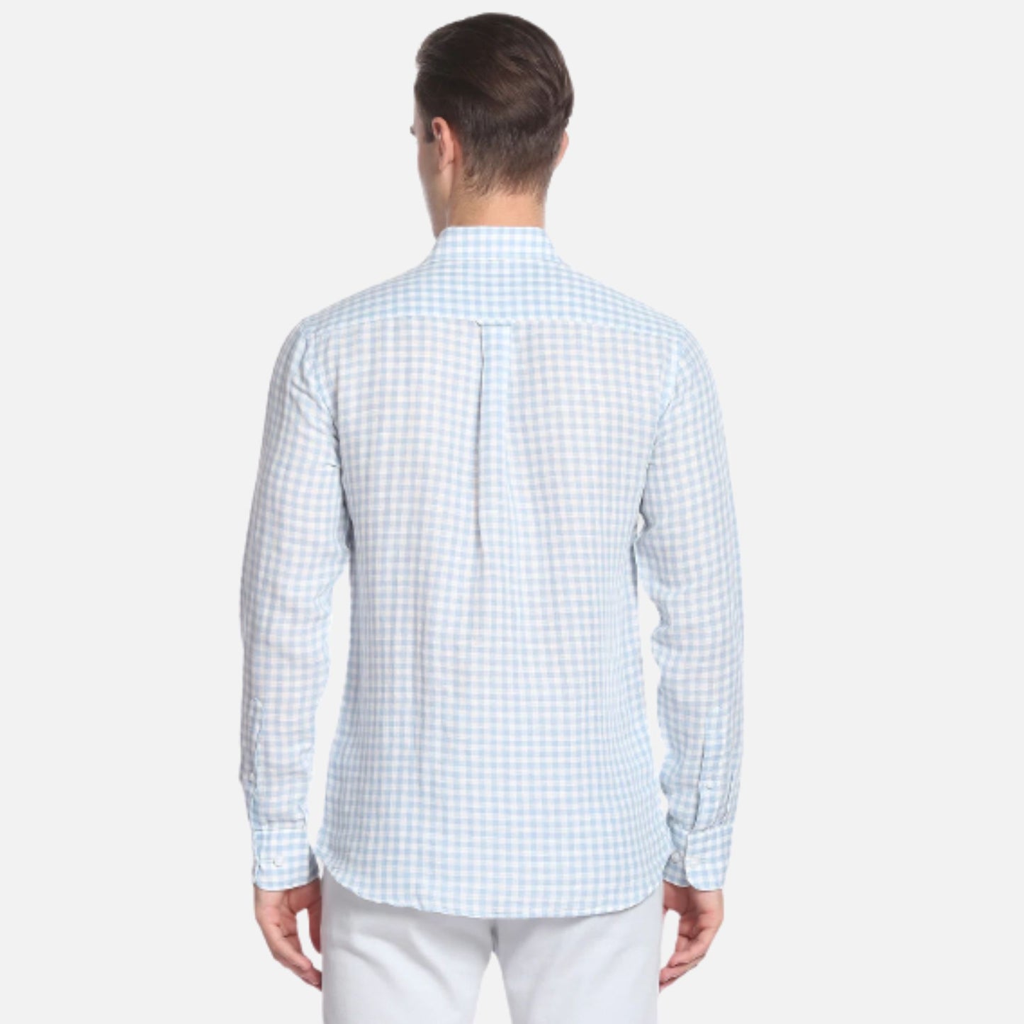 Spread Collar Gingham Check Casual Shirt