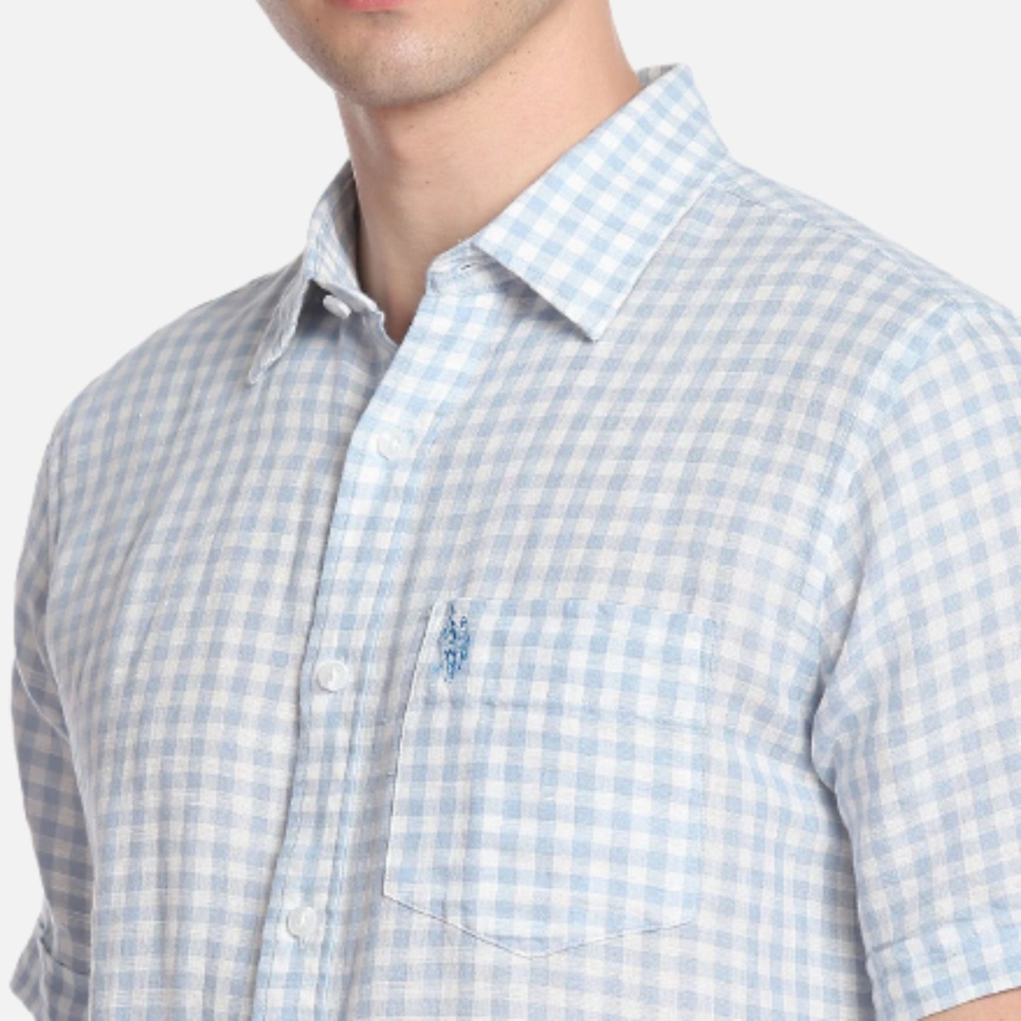 Spread Collar Gingham Check Casual Shirt