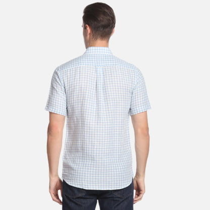 Spread Collar Gingham Check Casual Shirt