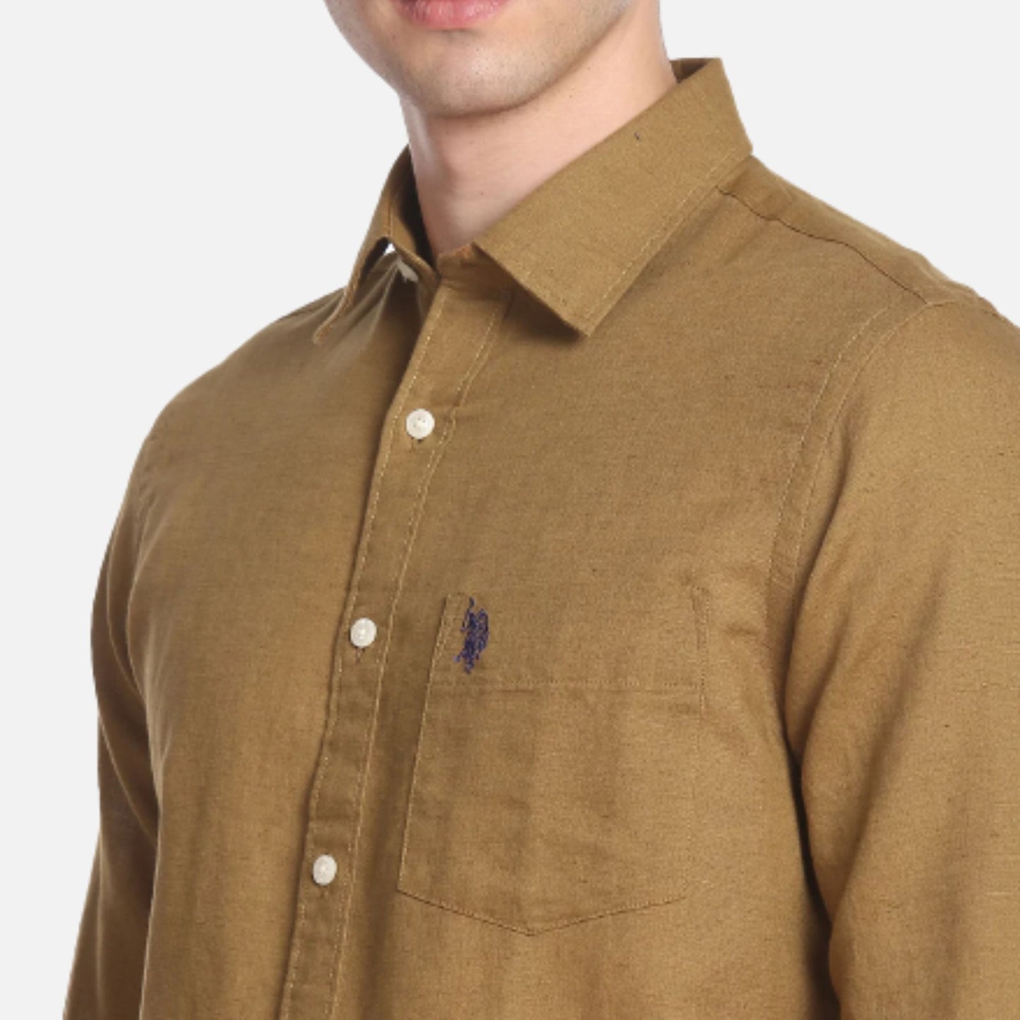 Spread Collar Solid Casual Shirt